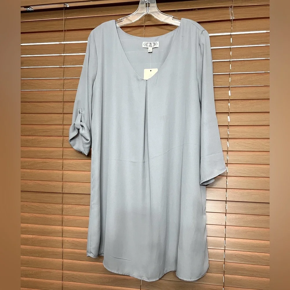 Pink Rose midi dress turned-up button tab quarter sleeves gray size L